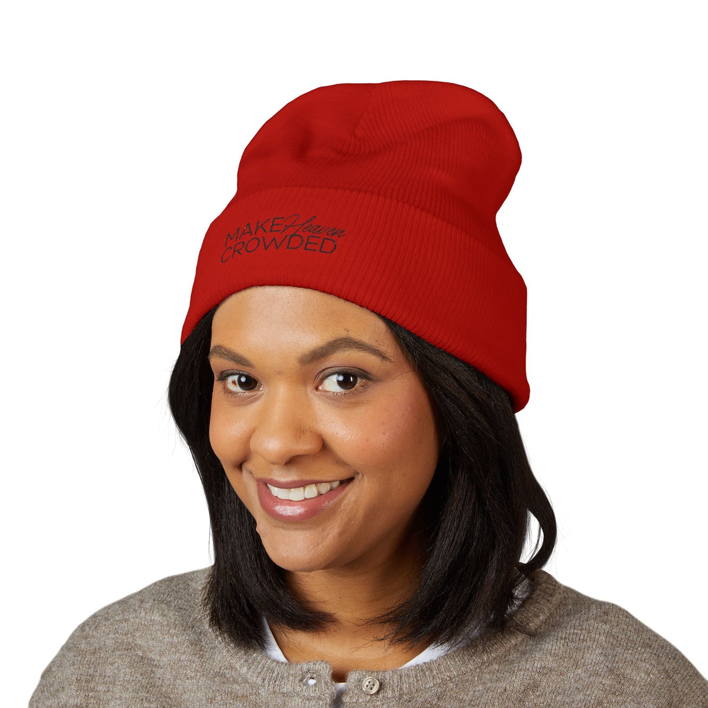 Embroidered 'Make Heaven Crowded' Cuffed Beanie